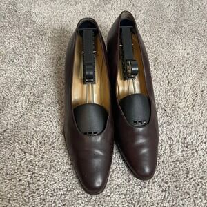 Calico Leather Pumps Block Heel Classic‎ Career Shoes Brown Size 10M